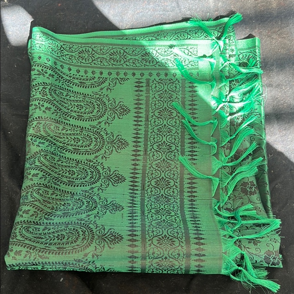 Green Paisley Scarf with Fringe